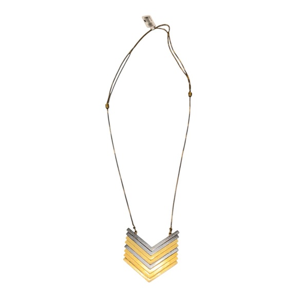 Madewell Chevron Layered Arrow Gold Gunmetal Statement Necklace J40 - Picture 2 of 5